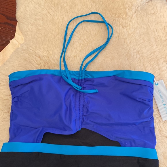 NWT Coastal Blue Women’s Swimsuit Halter Neck Cutout-Front, size 14-16 - Picture 2 of 7